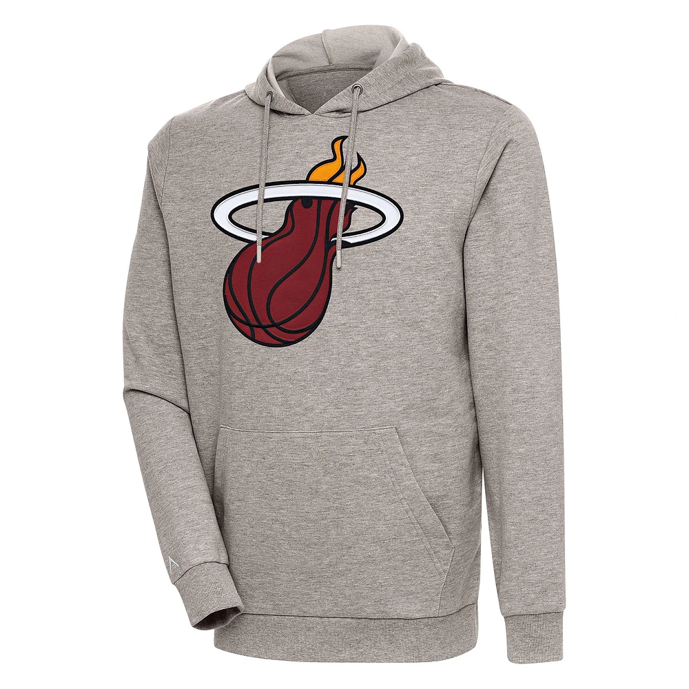 Men's Antigua Oatmeal Miami Heat Action Pullover Hoodie
