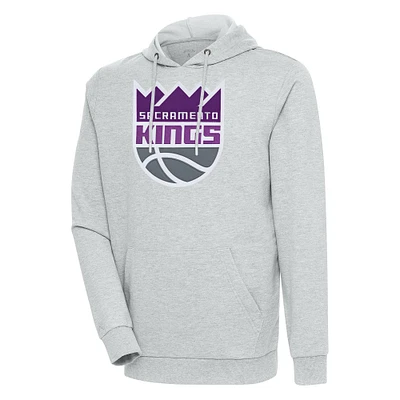 Men's Antigua Heather Gray Sacramento Kings Action Pullover Hoodie