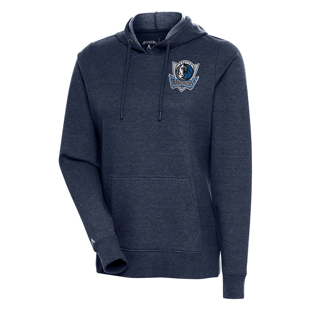 Women's Antigua Heather Navy Dallas Mavericks Action Pullover Hoodie