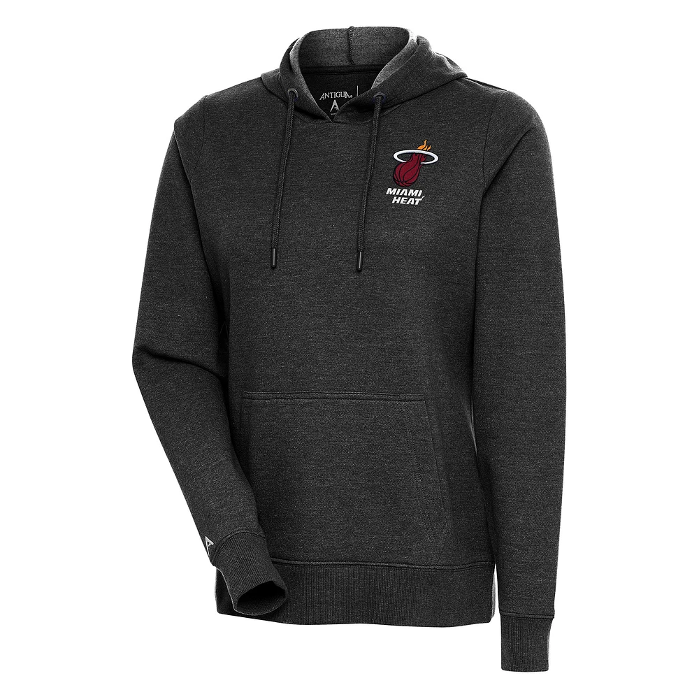 Women's Antigua Heather Black Miami Heat Action Pullover Hoodie