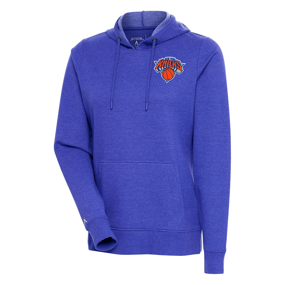 Women's Antigua Heather Blue New York Knicks Action Pullover Hoodie