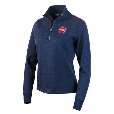Women's Antigua Heather Navy Detroit Pistons Action Quarter-Zip Pullover Sweatshirt