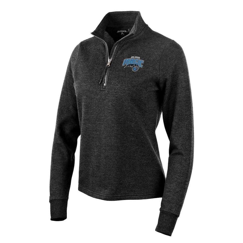 Women's Antigua Heather Black Orlando Magic Action Quarter-Zip Pullover Sweatshirt
