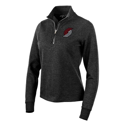 Women's Antigua Heather Black Portland Trail Blazers Action Quarter-Zip Pullover Sweatshirt