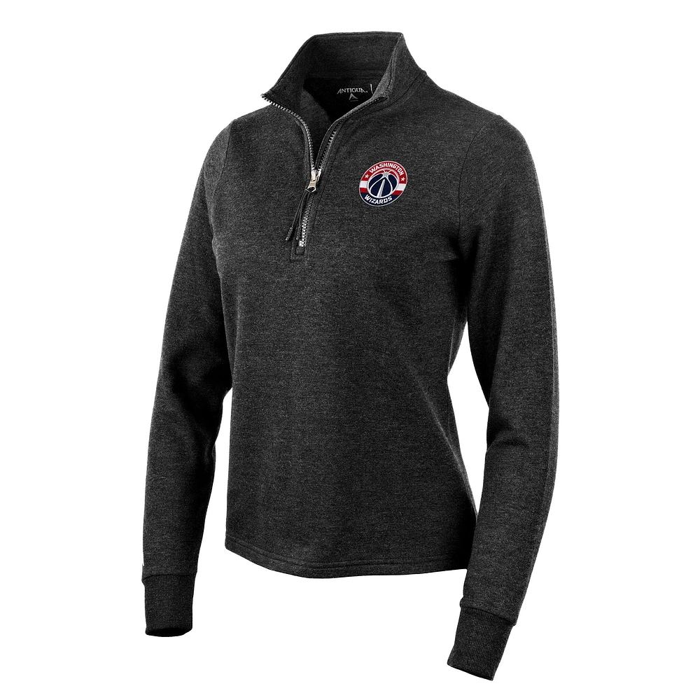 Women's Antigua Heather Black Washington Wizards Action Quarter-Zip Pullover Sweatshirt