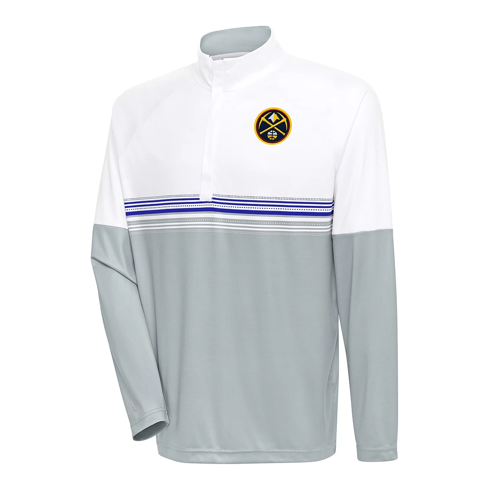 Men's Antigua White/Royal Denver Nuggets Bender Quarter-Zip Pullover Top