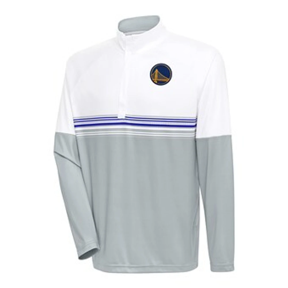 Men's Antigua White/Royal Golden State Warriors Bender Quarter-Zip Pullover Top