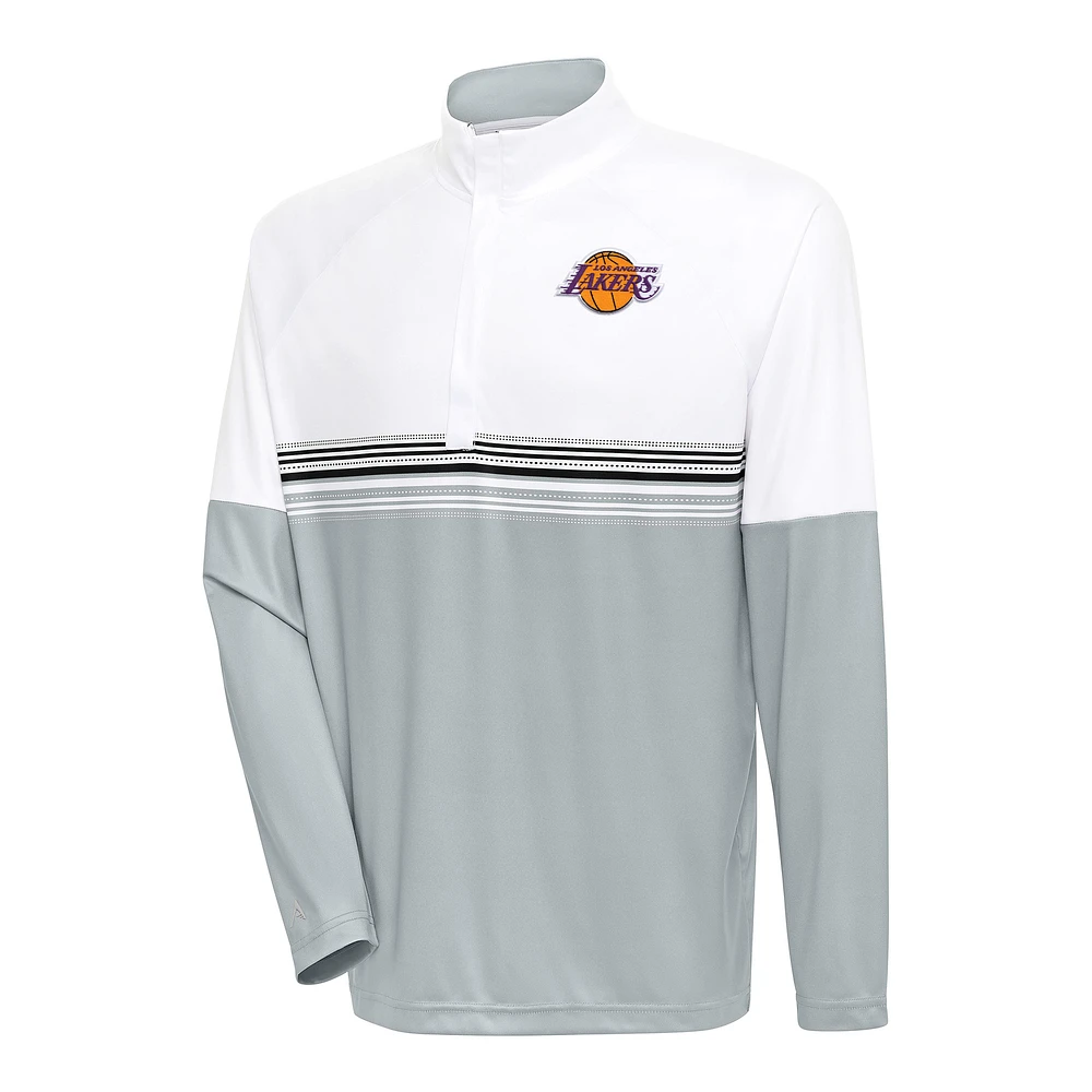 Men's Antigua White/Black Los Angeles Lakers Bender Quarter-Zip Pullover Top