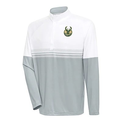Men's Antigua White/ Milwaukee Bucks Bender Quarter-Zip Pullover Top