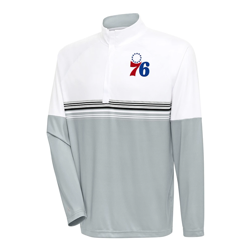 Men's Antigua White/Black Philadelphia 76ers Bender Quarter-Zip Pullover Top