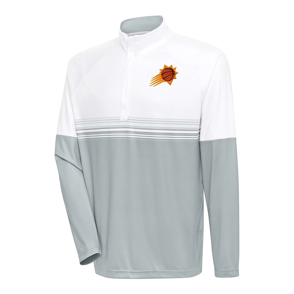 Men's Antigua White/Gray Phoenix Suns Bender Quarter-Zip Pullover Top