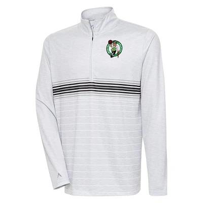 Men's Antigua Heather Gray/Black Boston Celtics Bullseye Quarter-Zip Pullover Top