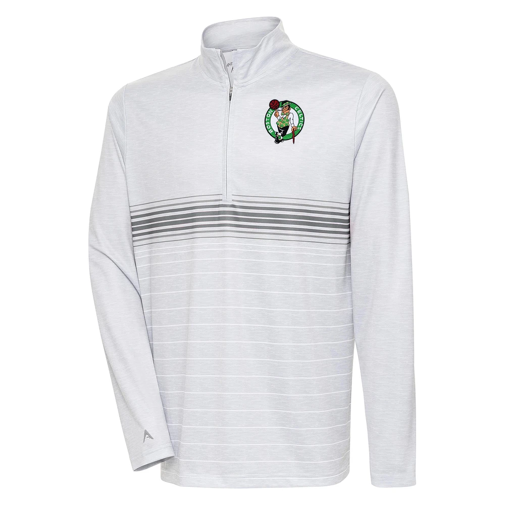 Men's Antigua Heather Gray/Silver Boston Celtics Bullseye Quarter-Zip Pullover Top
