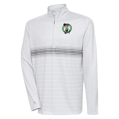 Men's Antigua Heather Gray/Silver Boston Celtics Bullseye Quarter-Zip Pullover Top