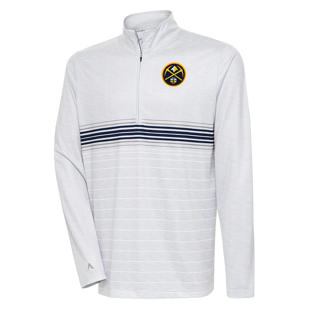 Men's Antigua Heather Gray/Navy Denver Nuggets Bullseye Quarter-Zip Pullover Top