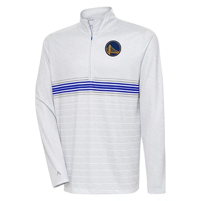 Men's Antigua Heather Gray/Royal Golden State Warriors Bullseye Quarter-Zip Pullover Top