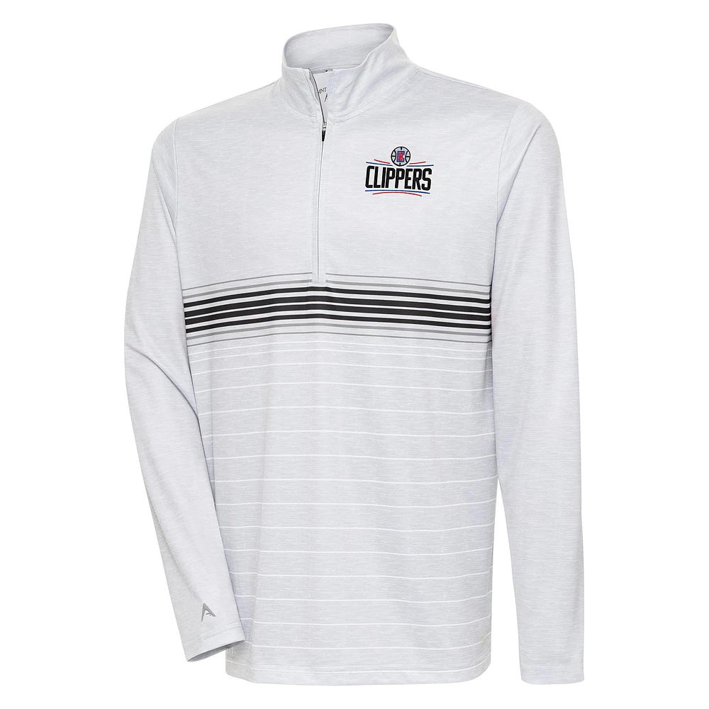 Men's Antigua Heather Gray/Black LA Clippers Bullseye Quarter-Zip Pullover Top