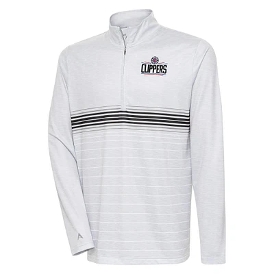 Men's Antigua Heather Gray/Black LA Clippers Bullseye Quarter-Zip Pullover Top