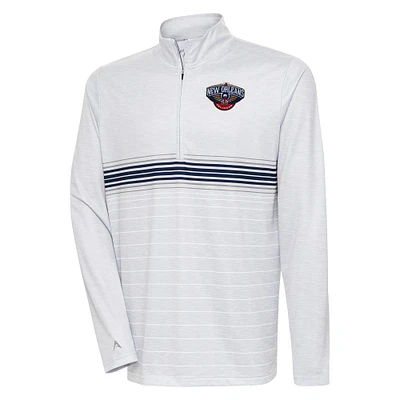 Men's Antigua Heather Gray/Navy New Orleans Pelicans Bullseye Quarter-Zip Pullover Top
