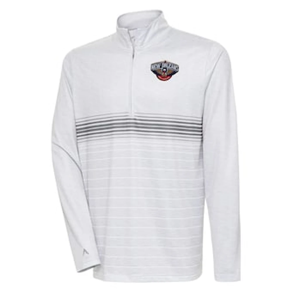 Men's Antigua Heather Gray/Steel New Orleans Pelicans Bullseye Quarter-Zip Pullover Top