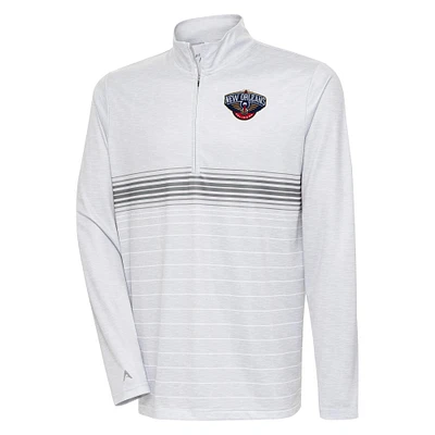 Men's Antigua Heather Gray/Steel New Orleans Pelicans Bullseye Quarter-Zip Pullover Top