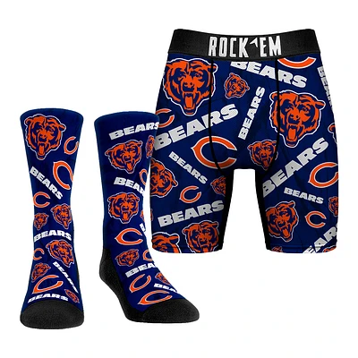 Men's Rock Em Socks Chicago Bears All-Over Logo Underwear and Crew Combo Pack