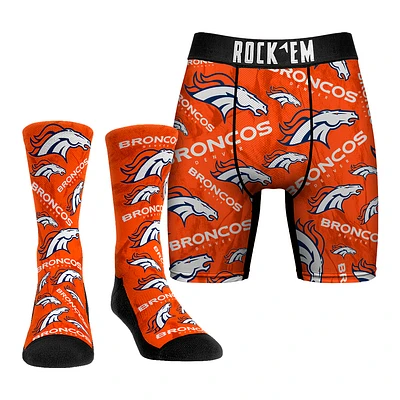 Men's Rock Em Socks Denver Broncos All-Over Logo Underwear and Crew Combo Pack
