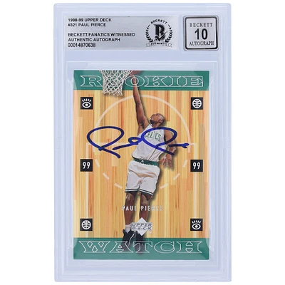 Paul Pierce Boston Celtics Autographed 1998-99 Upper Deck #321 Beckett Fanatics Witnessed Authenticated 10 Rookie Card