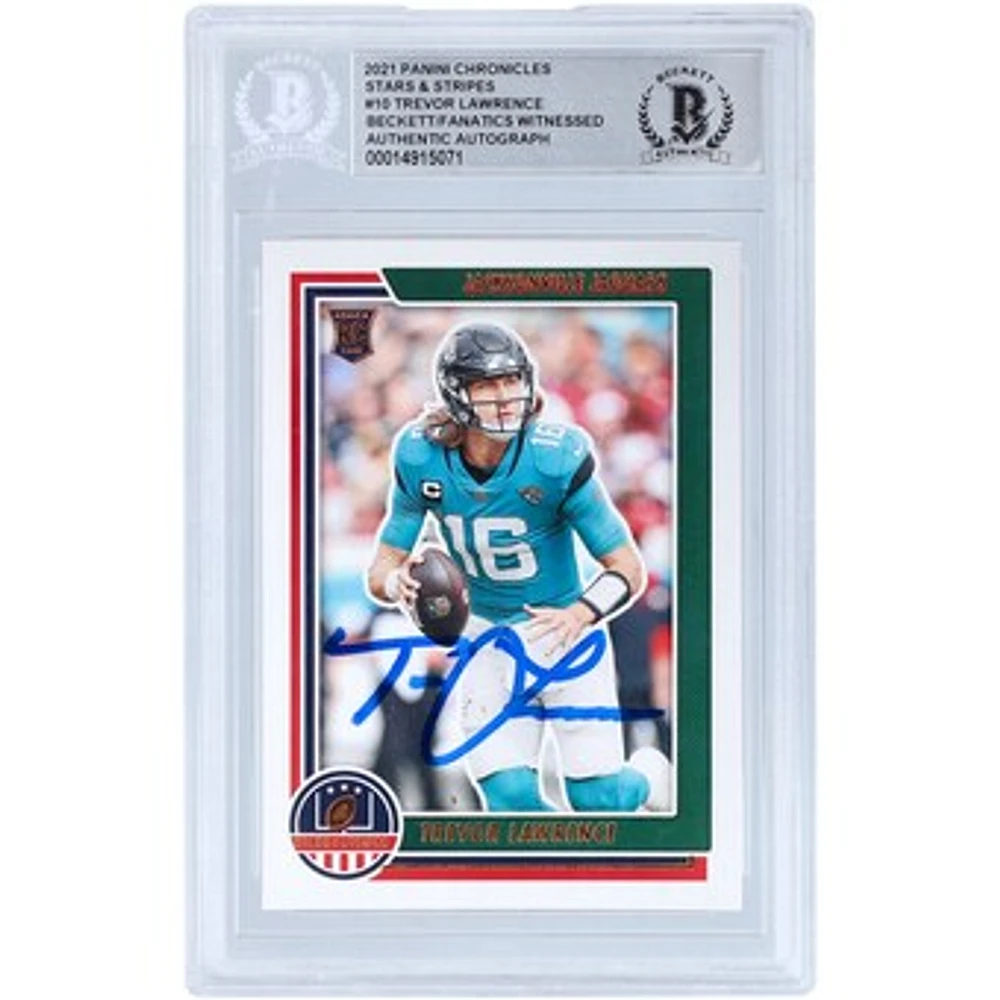 Trevor Lawrence Jacksonville Jaguars Autographed 2021 Panini Chronicles Stars and Stripes #STS-TLR Beckett Fanatics Witnessed Authenticated Rookie Card