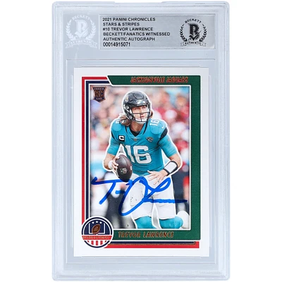 Trevor Lawrence Jacksonville Jaguars Autographed 2021 Panini Chronicles Stars and Stripes #STS-TLR Beckett Fanatics Witnessed Authenticated Rookie Card