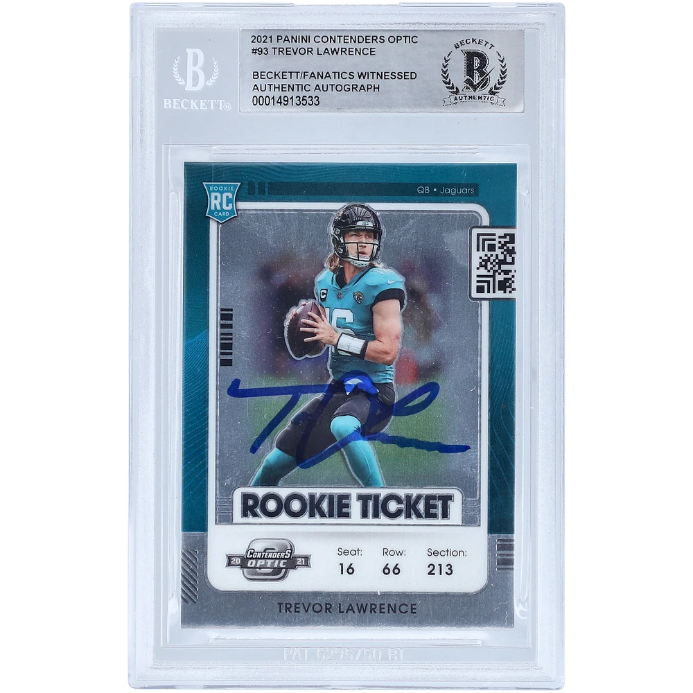Trevor Lawrence Jacksonville Jaguars Autographed 2021 Panini Contenders Optic Rookie Ticket #93 Beckett Fanatics Witnessed Authenticated Rookie Card