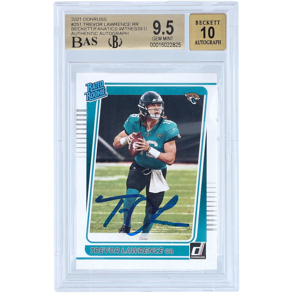 Trevor Lawrence Jacksonville Jaguars Autographed 2021 Panini Donruss Rated Rookie #251 Beckett Fanatics Witnessed Authenticated 9.5/10 Rookie Card - 9.5/9.5/9/9.5 Subgrades