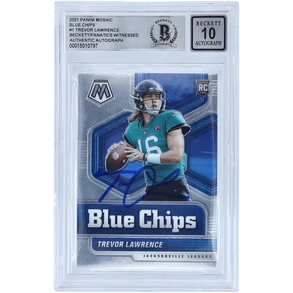 Trevor Lawrence Jacksonville Jaguars Autographed 2021 Panini Mosaic Blue Chip #1 Beckett Fanatics Witnessed Authenticated 10 Rookie Card