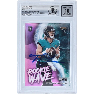 Trevor Lawrence Jacksonville Jaguars Autographed 2021 Panini Playoff Rookie Wave Pink #RW-TLR Beckett Fanatics Witnessed Authenticated 10 Rookie Card