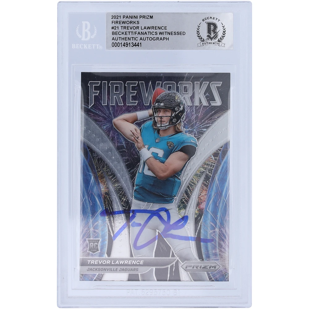 Trevor Lawrence Jacksonville Jaguars Autographed 2021 Panini Prizm Fireworks #F-21 Beckett Fanatics Witnessed Authenticated Rookie Card