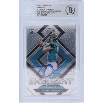 Trevor Lawrence Jacksonville Jaguars Autographed 2021 Panini Prizm Emergent #E-1 Beckett Fanatics Witnessed Authenticated Rookie Card