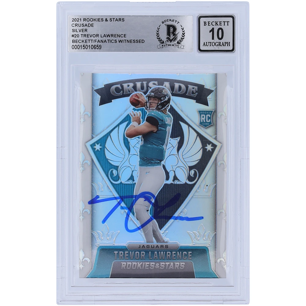 Trevor Lawrence Jacksonville Jaguars Autographed 2021 Panini Rookies and Stars Crusade Silver #CR-20 Beckett Fanatics Witnessed Authenticated 10 Rookie Card