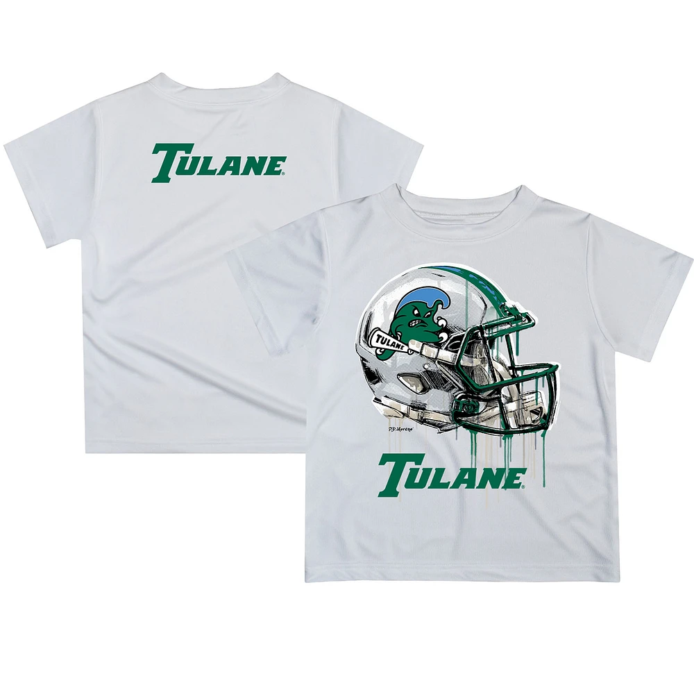 Youth White Tulane Green Wave Team Logo Dripping Helmet T-Shirt