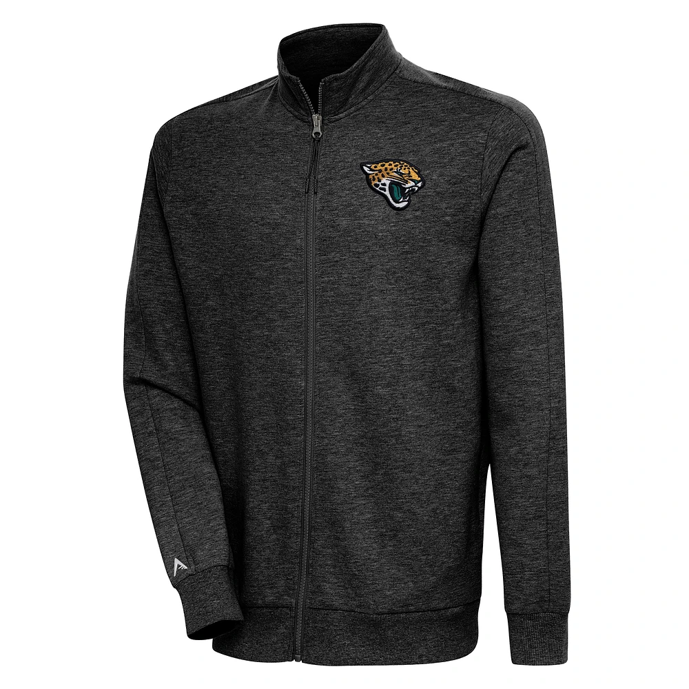 Men's Antigua Heather Black Jacksonville Jaguars Action Full-Zip Jacket