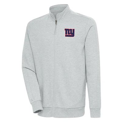 Men's Antigua Heather Gray New York Giants Action Full-Zip Jacket