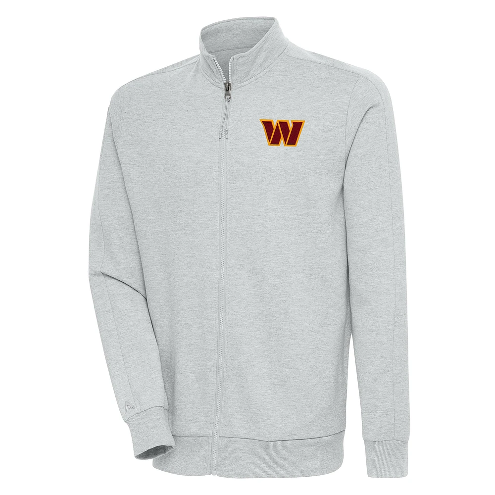 Men's Antigua Heather Gray Washington Commanders Action Full-Zip Jacket