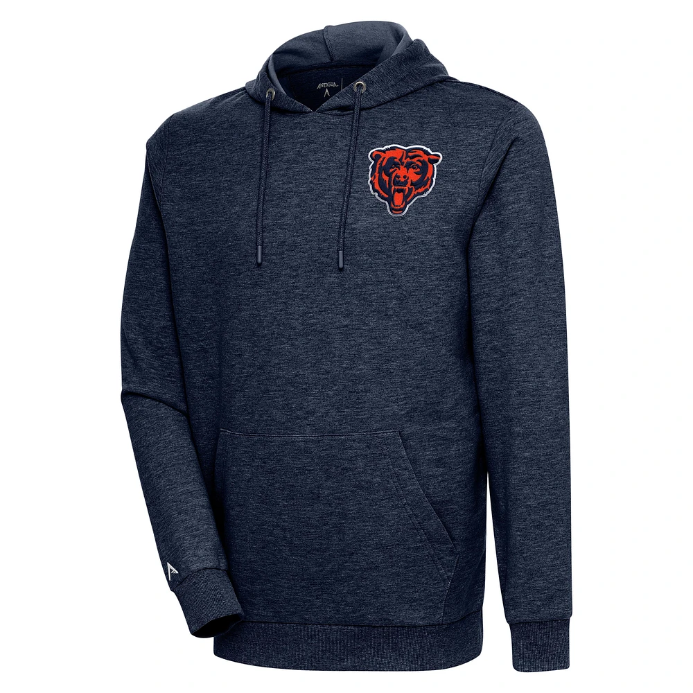 Men's Antigua Heather Navy Chicago Bears Action Lightweight Pullover Hoodie