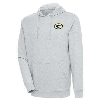Men's Antigua Heather Gray Green Bay Packers Action Lightweight Pullover Hoodie
