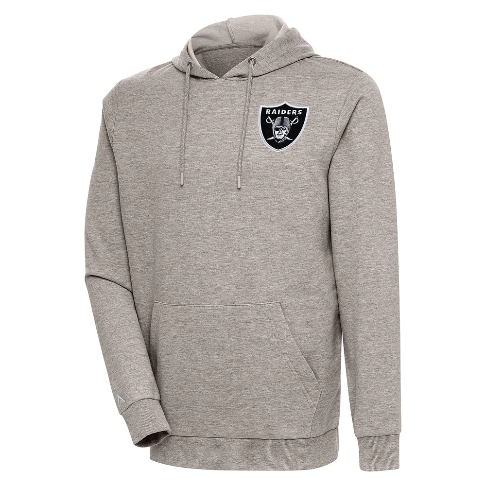 Men's Antigua Oatmeal Las Vegas Raiders Action Lightweight Pullover Hoodie