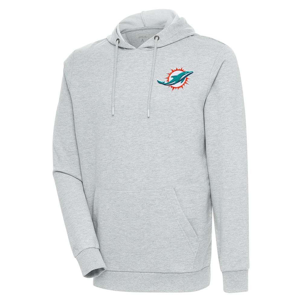 Men's Antigua Heather Gray Miami Dolphins Action Lightweight Pullover Hoodie