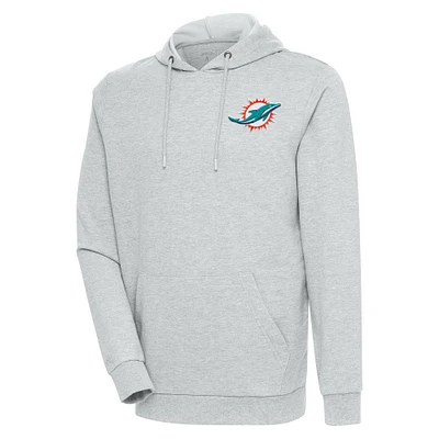 Men's Antigua Heather Gray Miami Dolphins Action Lightweight Pullover Hoodie