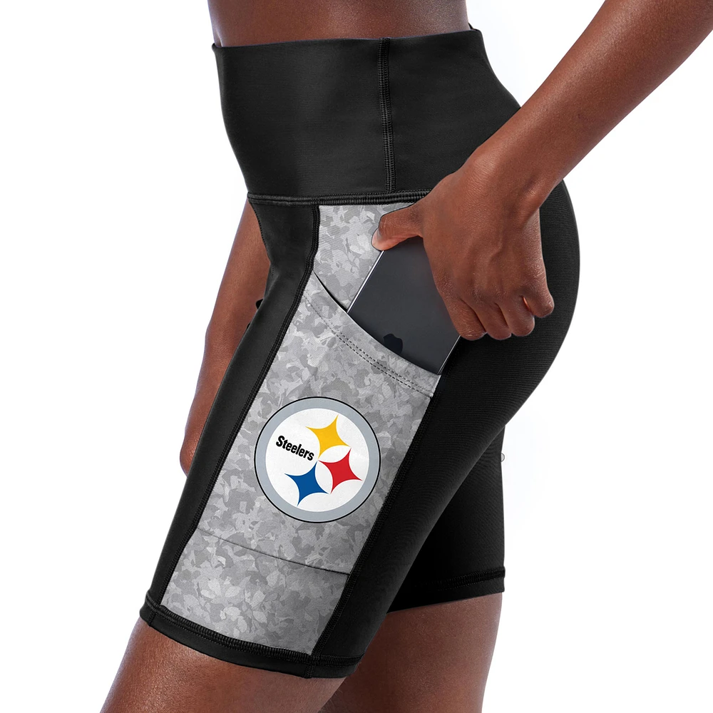 Women's Certo Black Pittsburgh Steelers High Waist Logo Two-Pocket Biker Shorts