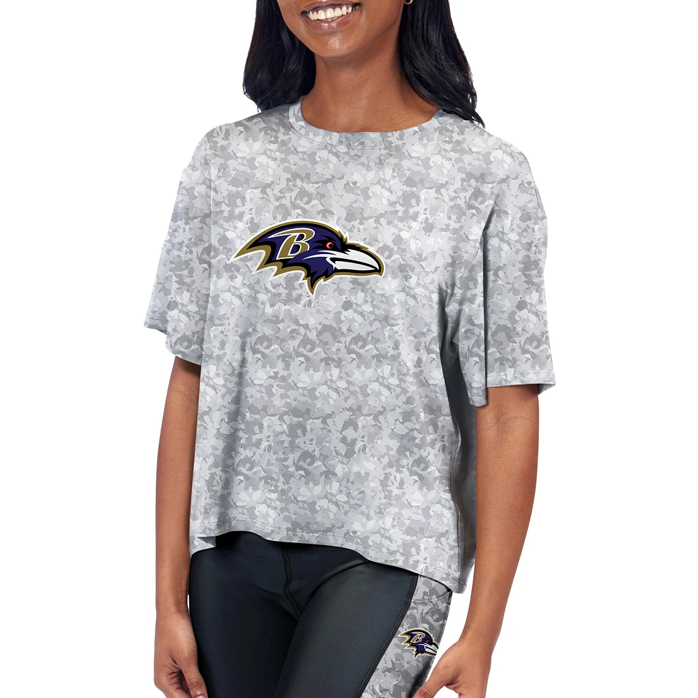 Women's Certo Gray Baltimore Ravens Cropped Turnout T-Shirt