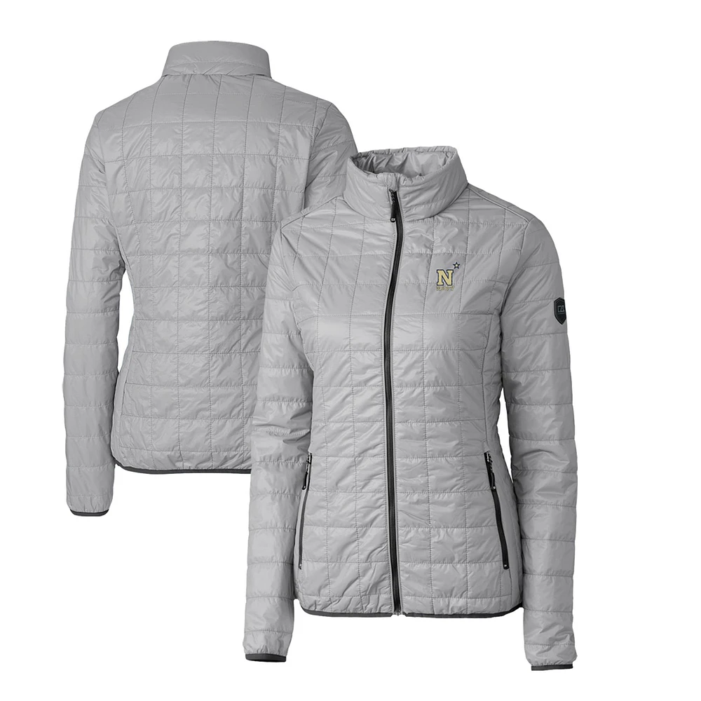 Women's Cutter & Buck Gray Navy Midshipmen Rainier Eco Insulated Puffer Full-Zip Jacket