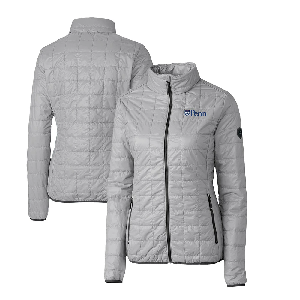 Women's Cutter & Buck Gray Pennsylvania Quakers Rainier Eco Insulated Puffer Full-Zip Jacket
